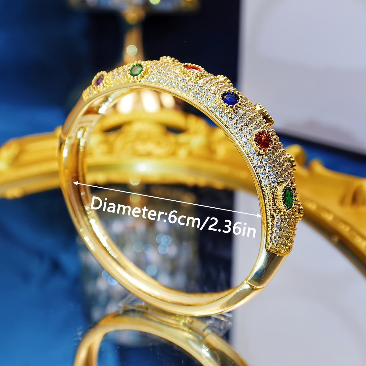 Colorful Zirconia Golden Cuff Bangle for Party